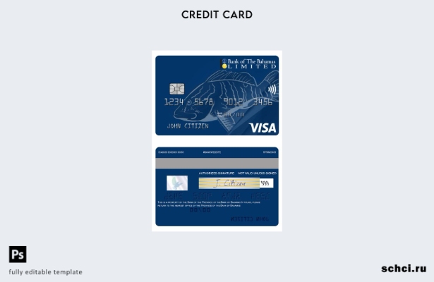 цифровая загрузка шаблона предоплаченной карты Visa Bank of Bahamas Bank of Baha